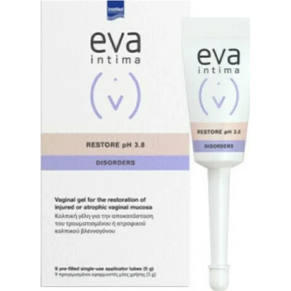 Intermed Eva Intima Restore pH 3.8 Disorders, Κολπική Γέλη για την Επούλωση Κολπικού Βλεννογόνου, 9 Προγεμισμένα Σωληνάρια 5gr - Image 2