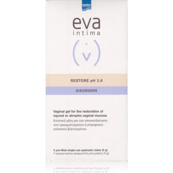 Intermed Eva Intima Restore pH 3.8 Disorders, Κολπική Γέλη για την Επούλωση Κολπικού Βλεννογόνου, 9 Προγεμισμένα Σωληνάρια 5gr - Image 4