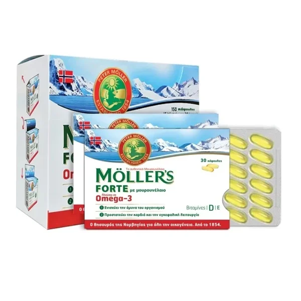 Moller's Forte Μίγμα Ιχθυελαίου & Μουρουνέλαιου Πλούσιο σε Ω3 Λιπαρά Οξέα Mollers Νέα Συσκευασία, 150caps - Image 3