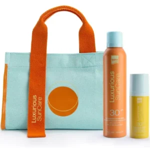 Intermed Promo Pack με Luxurious Sun Care Αντηλιακός Ορός Προσώπου SPF 30, 50ml, Antioxidant Sunscreen Invisible Αντηλιακό Spray για Πρόσωπο & Σώμα SPF 30, 200ml & Δώρο Τσάντα Θαλάσσης, 1τεμ, 1σετ