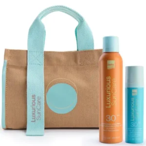 Intermed Promo Pack με Luxurious Sun Care Αντηλιακό Γαλάκτωμα Προσώπου με Προβιοτικά για Λιπαρές Επιδερμίδες SPF 30, 50ml, Antioxidant Sunscreen Invisible Αντηλιακό Spray για Πρόσωπο & Σώμα SPF 30, 200ml & Δώρο Τσάντα Θαλάσσης, 1τεμ, 1σετ