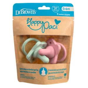 Dr. Brown’s Happy-Paci Πιπίλα Σιλικόνης Ροζ/Πράσινη 0-6m, 2 τεμάχια