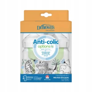 Dr. Brown’s Promo Natural Flow® Anti-Colic Options+™, Πλαστικό Μπιμπερό Ζούγκλα Με Φαρδύ Λαιμό για 0m+, 2x150ml