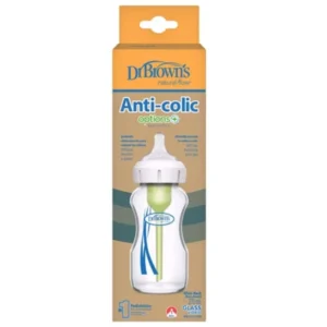 Dr. Brown’s Anti-Colic Options+ Γυάλινο Μπιμπερό με Φαρδύ Λαιμό 0m+, 270ml