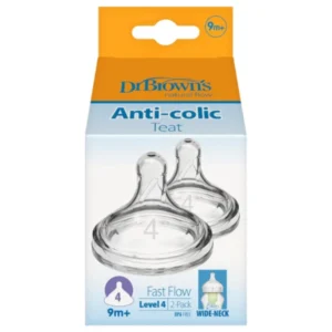 Dr. Brown’s Natural Flow Θηλές Κατά των Κολικών Γρήγορη Ροή 9m+ για Μπιμπερό με Φαρδύ Λαιμό, 2 τεμάχια