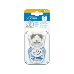 Dr. Brown’s Πιπίλα Σιλικόνης Prevent 6-18m Χρώμα Γκρί-Mπλέ, 2τμχ