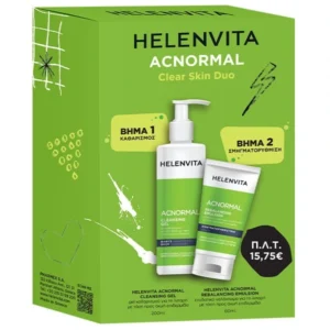 Helenvita Promo ACnormal Clear Skin Duo με ACnormal Cleansing Gel Τζελ Καθαρισμού για Πρόσωπο, Στέρνο & Πλάτη, 200ml & Rebalancing Emulsion Ενυδατικό Γαλάκτωμα Προσώπου & Λαιμού με Σμηγματορυθμιστική Δράση, 60ml, 1σετ
